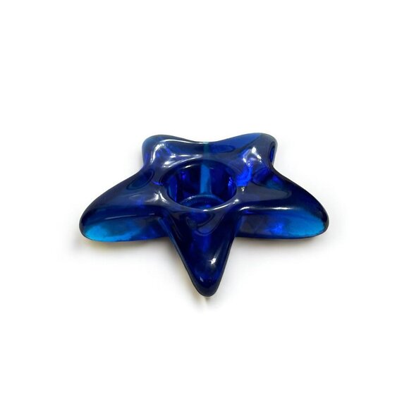 Handcrafted Cobalt Blue Glass Star-Shaped Candle Holder - Picture 2 of 7